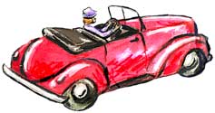 Vehicles For The Car Wreck  The 1920's era Model T pickup with its load of freshly picked peaches and the 1940's era red convertible are headed for a Flash movie collision on the back roads of Hopkins County Texas.