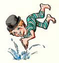 Huck  is the name of the copyrighted happy go lucky cartoon character depicted in these 5 paintings.Huck and his friends also appear elsewhere on the site. These images were created as links to a local weather website. 