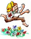 Huck  is the name of the copyrighted happy go lucky cartoon character depicted in these 5 paintings.Huck and his friends also appear elsewhere on the site. These images were created as links to a local weather website. 