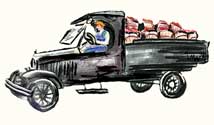 Vehicles For The Car Wreck   The 1920's era Model T pickup with its load of freshly picked peaches and the 1940's era red convertible are headed for a Flash movie collision on the back roads of Hopkins County Texas.