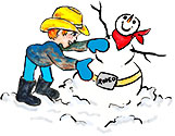 Huck  is the name of the copyrighted happy go lucky cartoon character depicted in these 5 paintings.Huck and his friends also appear elsewhere on the site. These images were created as links to a local weather website. 