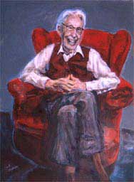 man, father, grandfather, portrait, painting, fine art, furniture, casual pose, acrylic on canvas, Austin artist